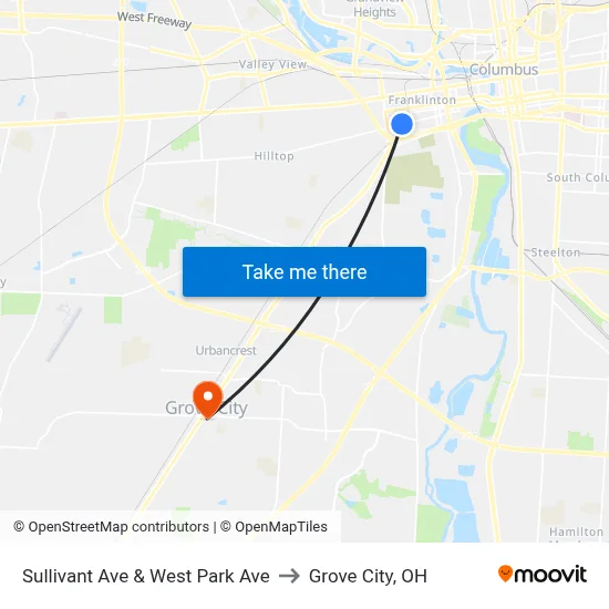 Sullivant Ave & West Park Ave to Grove City, OH map