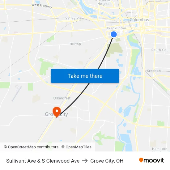 Sullivant Ave & S Glenwood Ave to Grove City, OH map