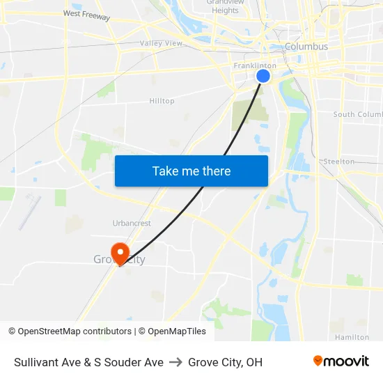 Sullivant Ave & S Souder Ave to Grove City, OH map