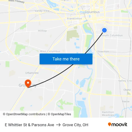 E Whittier St & Parsons Ave to Grove City, OH map