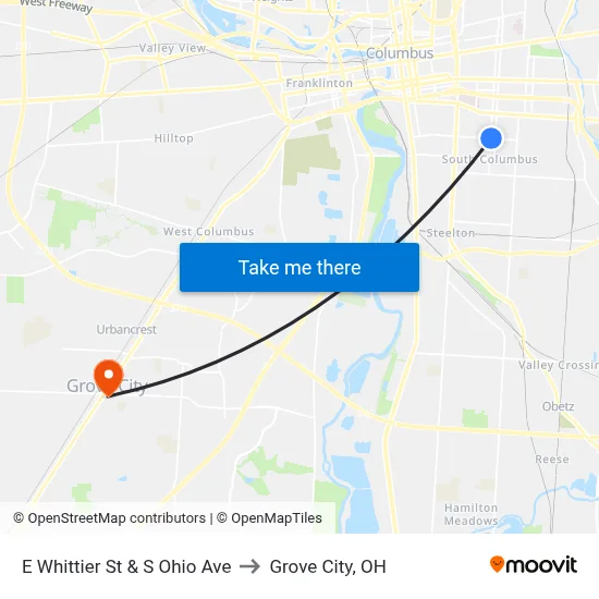 E Whittier St & S Ohio Ave to Grove City, OH map