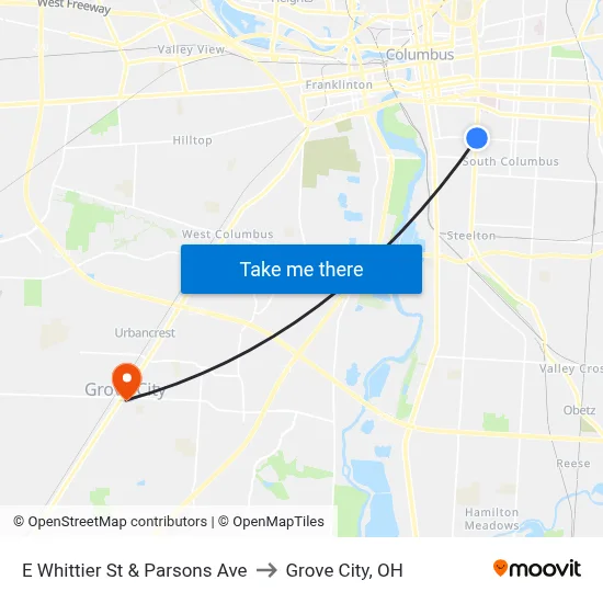 E Whittier St & Parsons Ave to Grove City, OH map