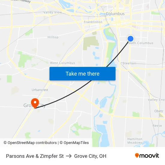 Parsons Ave & Zimpfer St to Grove City, OH map
