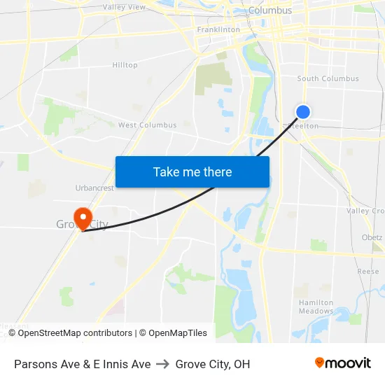 Parsons Ave & E Innis Ave to Grove City, OH map