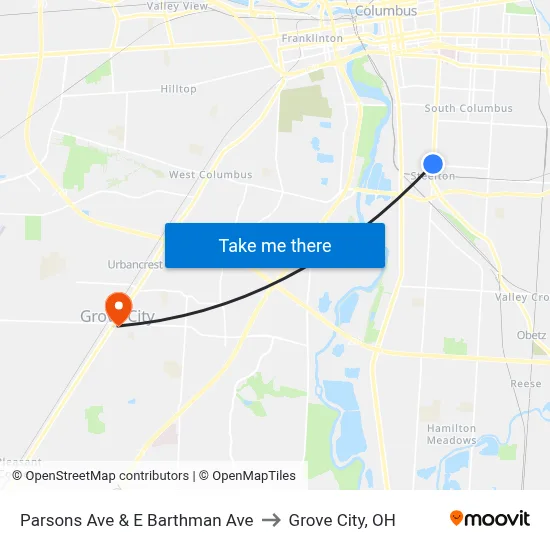 Parsons Ave & E Barthman Ave to Grove City, OH map