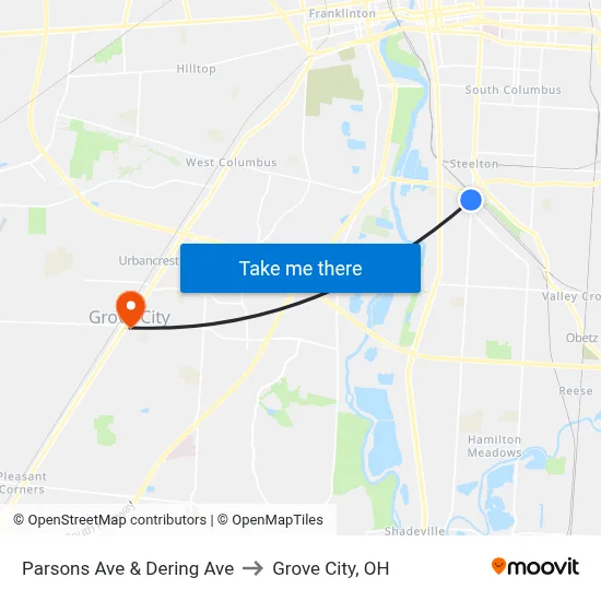 Parsons Ave & Dering Ave to Grove City, OH map
