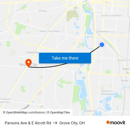 Parsons Ave & E Alcott Rd to Grove City, OH map