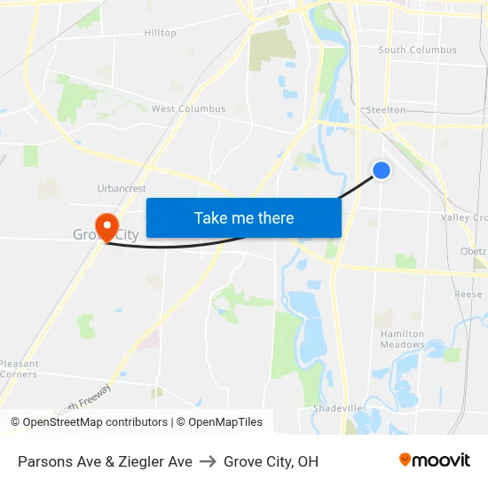 Parsons Ave & Ziegler Ave to Grove City, OH map
