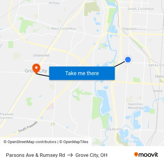 Parsons Ave & Rumsey Rd to Grove City, OH map