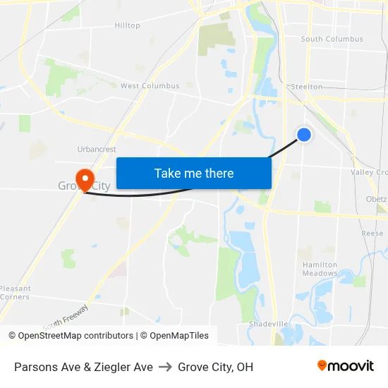 Parsons Ave & Ziegler Ave to Grove City, OH map