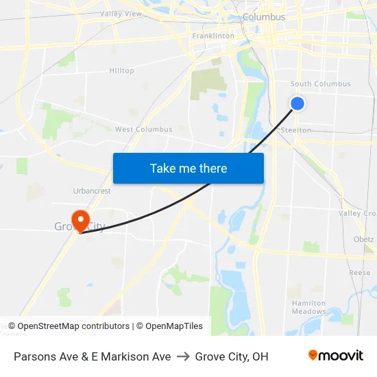 Parsons Ave & E Markison Ave to Grove City, OH map