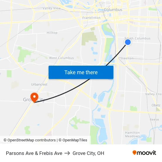 Parsons Ave & Frebis Ave to Grove City, OH map