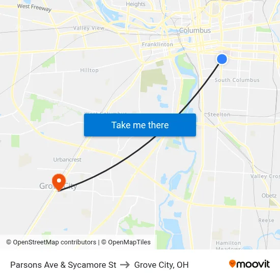 Parsons Ave & Sycamore St to Grove City, OH map