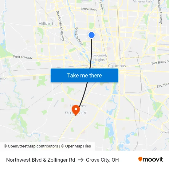 Northwest Blvd & Zollinger Rd to Grove City, OH map