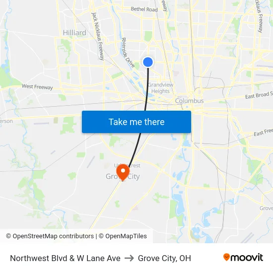Northwest Blvd & W Lane Ave to Grove City, OH map