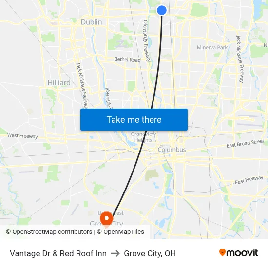 Vantage Dr & Red Roof Inn to Grove City, OH map