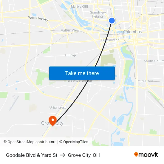 Goodale Blvd & Yard St to Grove City, OH map