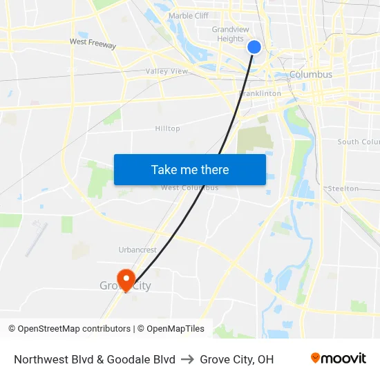 Northwest Blvd & Goodale Blvd to Grove City, OH map