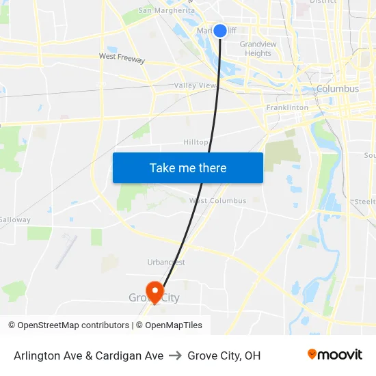 Arlington Ave & Cardigan Ave to Grove City, OH map