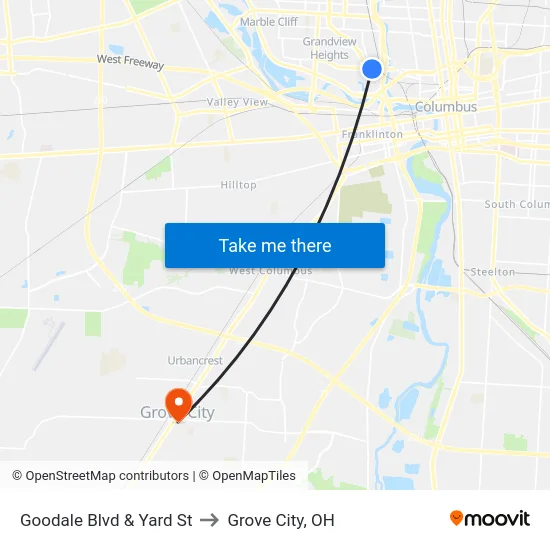 Goodale Blvd & Yard St to Grove City, OH map