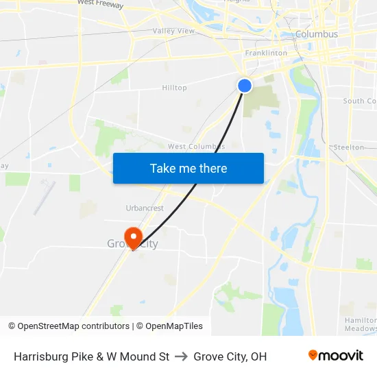 Harrisburg Pike & W Mound St to Grove City, OH map