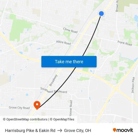Harrisburg Pike & Eakin Rd to Grove City, OH map