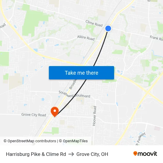 Harrisburg Pike & Clime Rd to Grove City, OH map
