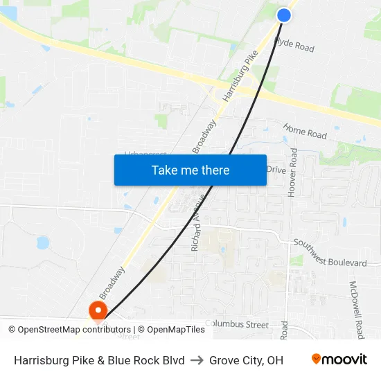 Harrisburg Pike & Blue Rock Blvd to Grove City, OH map