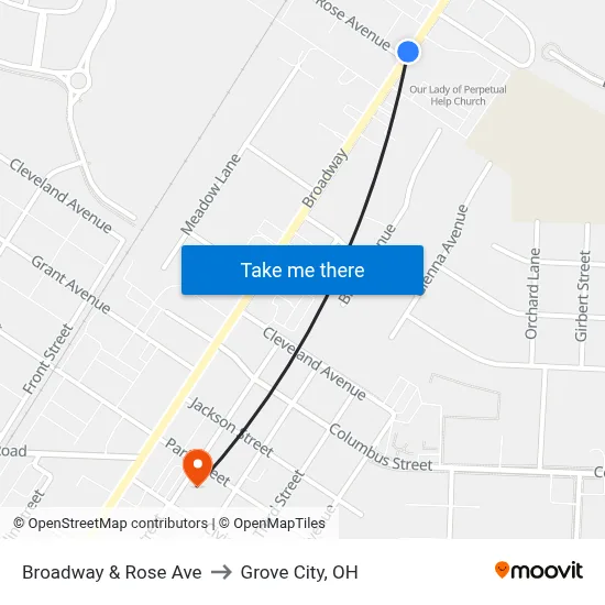 Broadway & Rose Ave to Grove City, OH map