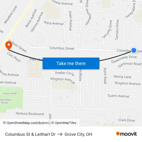 Columbus St & Leithart Dr to Grove City, OH map