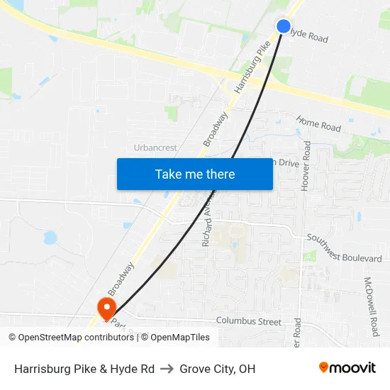 Harrisburg Pike & Hyde Rd to Grove City, OH map