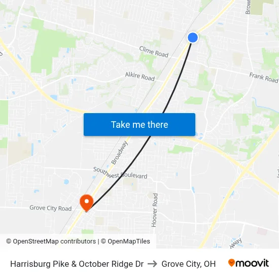Harrisburg Pike & October Ridge Dr to Grove City, OH map