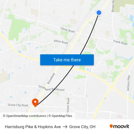Harrisburg Pike & Hopkins Ave to Grove City, OH map