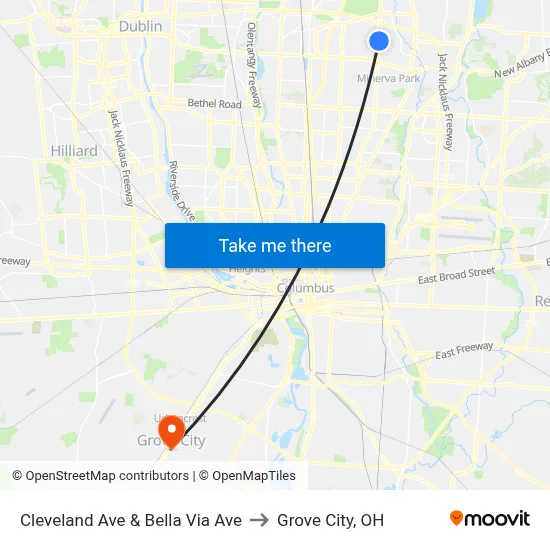 Cleveland Ave & Bella Via Ave to Grove City, OH map
