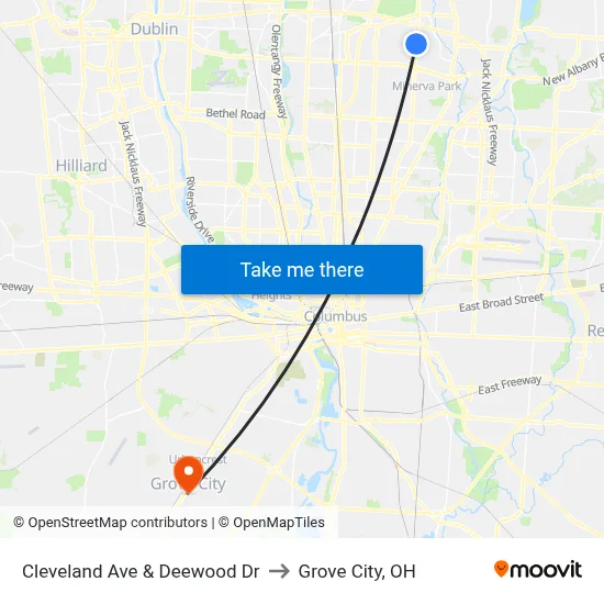 Cleveland Ave & Deewood Dr to Grove City, OH map