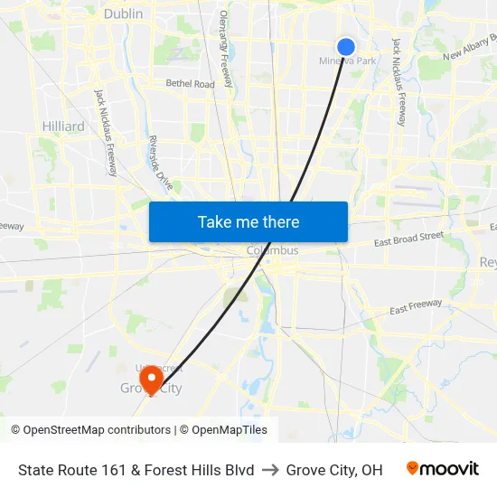 State Route 161 & Forest Hills Blvd to Grove City, OH map