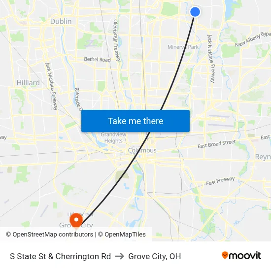 S State St & Cherrington Rd to Grove City, OH map