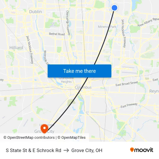 S State St & E Schrock Rd to Grove City, OH map