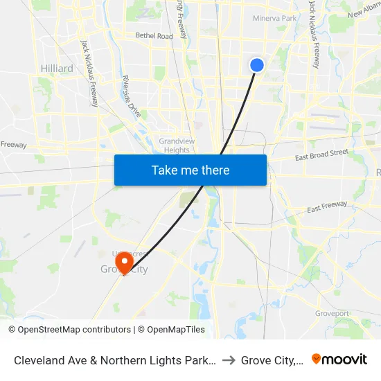 Cleveland Ave & Northern Lights Park & Ride to Grove City, OH map