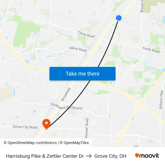 Harrisburg Pike & Zettler Center Dr to Grove City, OH map