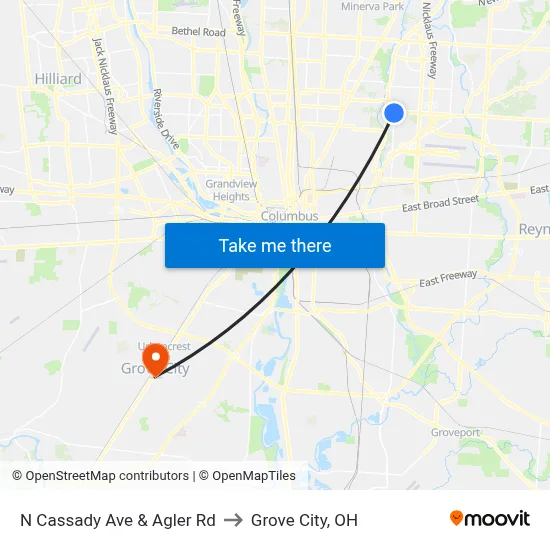 N Cassady Ave & Agler Rd to Grove City, OH map