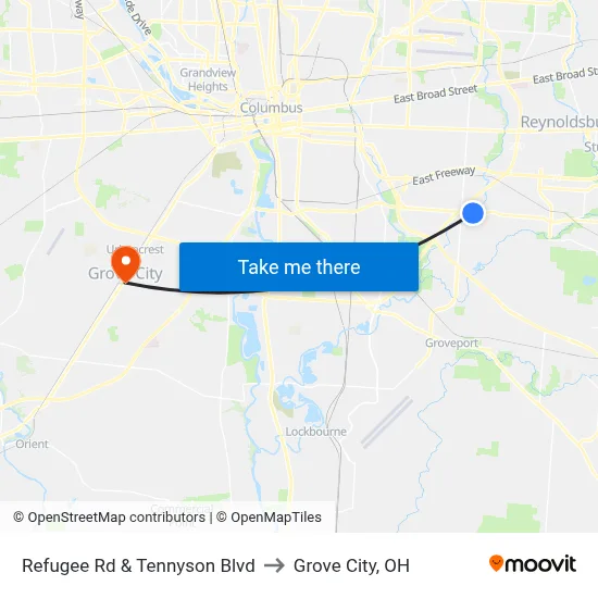 Refugee Rd & Tennyson Blvd to Grove City, OH map