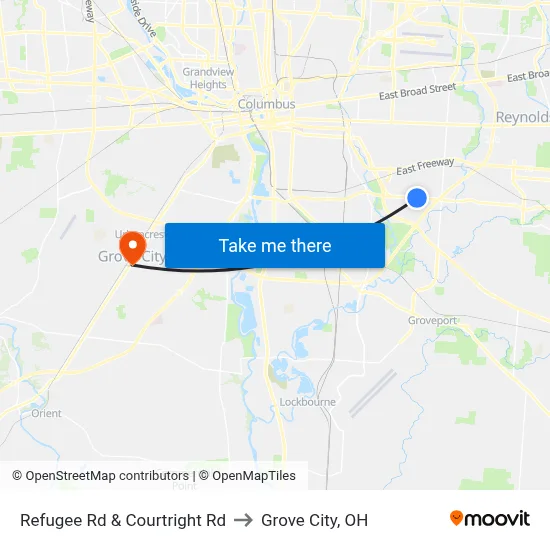 Refugee Rd & Courtright Rd to Grove City, OH map