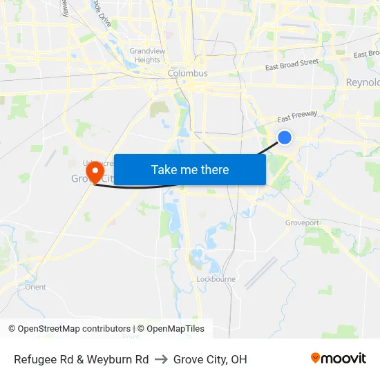 Refugee Rd & Weyburn Rd to Grove City, OH map