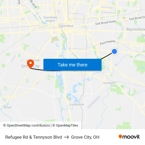 Refugee Rd & Tennyson Blvd to Grove City, OH map