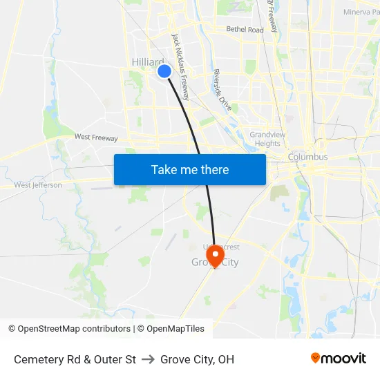 Cemetery Rd & Outer St to Grove City, OH map