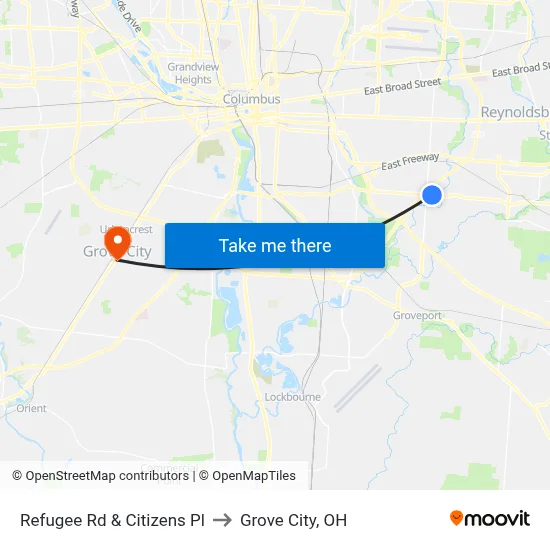 Refugee Rd & Citizens Pl to Grove City, OH map