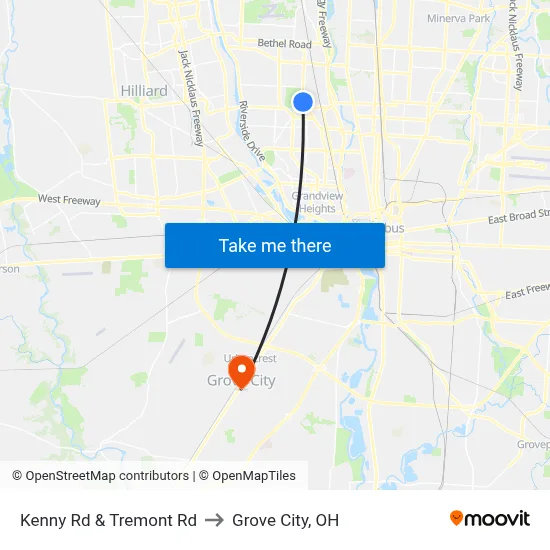 Kenny Rd & Tremont Rd to Grove City, OH map