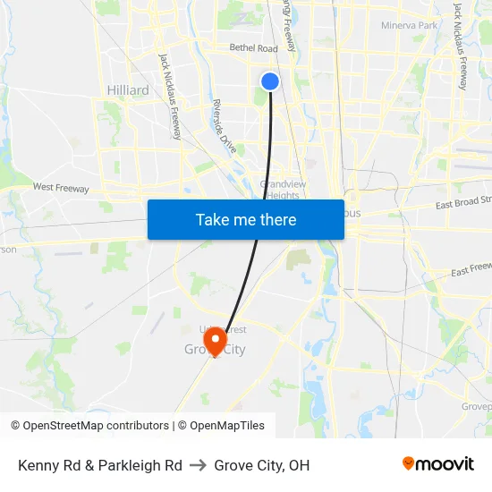 Kenny Rd & Parkleigh Rd to Grove City, OH map