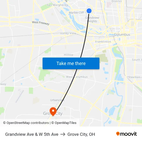 Grandview Ave & W 5th Ave to Grove City, OH map